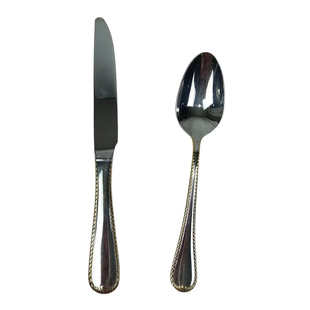Mikasa Cameo 18/10 Stainless Steel Gold Accent‎ Flatware 4 Place Settings
